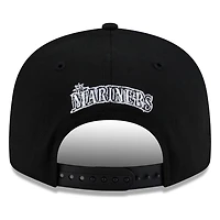 Seattle Mariners Black White Cooperstown Trident New Era 9FIFTY Snapback Hat