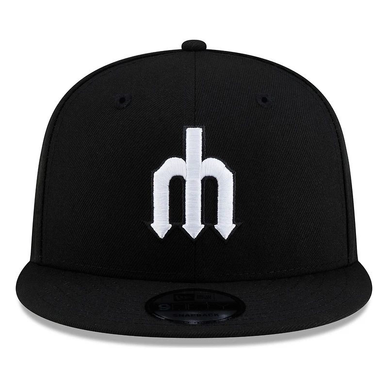 Seattle Mariners Black White Cooperstown Trident New Era 9FIFTY Snapback Hat