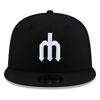 Seattle Mariners Black White Cooperstown Trident New Era 9FIFTY Snapback Hat