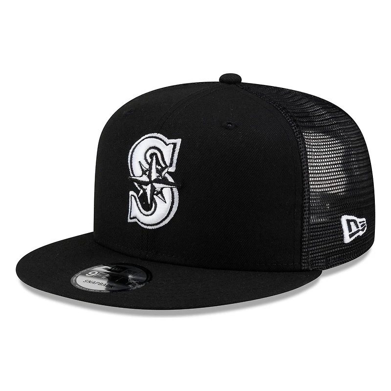 Seattle Mariners Black White "S" Compass Logo Trucker Mesh New Era 9FIFTY Snapback Hat