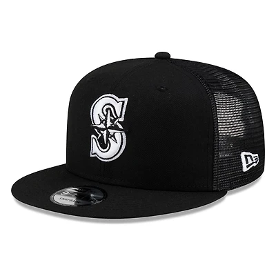 Seattle Mariners Black White "S" Compass Logo Trucker Mesh New Era 9FIFTY Snapback Hat
