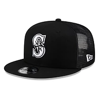 Seattle Mariners Black White "S" Compass Logo Trucker Mesh New Era 9FIFTY Snapback Hat