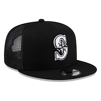 Seattle Mariners Black White "S" Compass Logo Trucker Mesh New Era 9FIFTY Snapback Hat