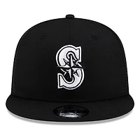 Seattle Mariners Black White "S" Compass Logo Trucker Mesh New Era 9FIFTY Snapback Hat