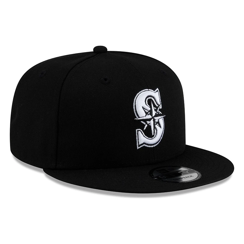 Seattle Mariners Black White "S" Compass Logo New Era 9FIFTY Snapback Hat