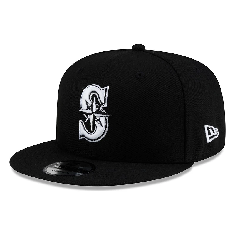 Seattle Mariners Black White "S" Compass Logo New Era 9FIFTY Snapback Hat