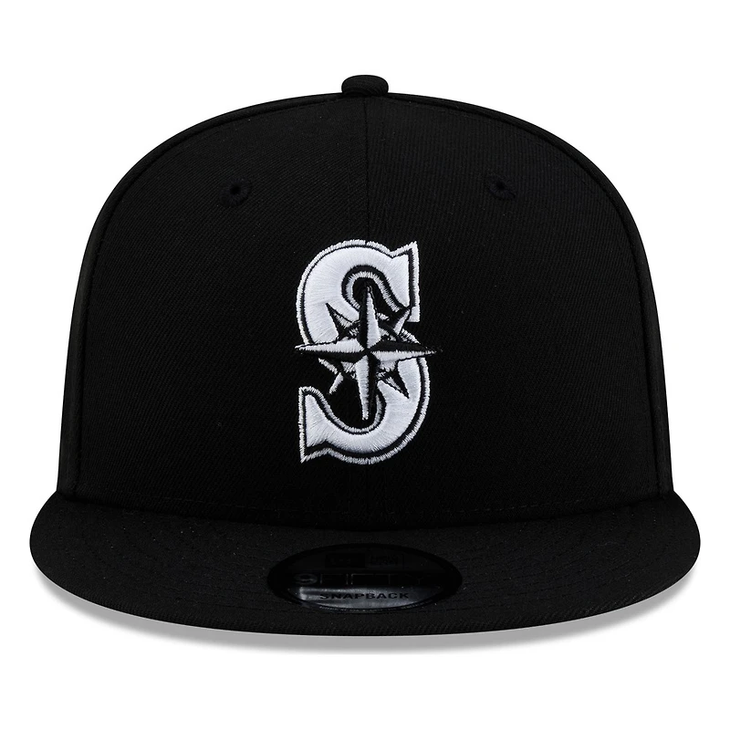 Seattle Mariners Black White "S" Compass Logo New Era 9FIFTY Snapback Hat