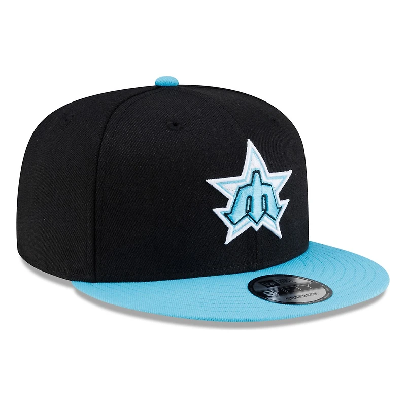 Seattle Mariners Black Vice Blue Visor Star Trident New Era 9FIFTY Snapback Hat