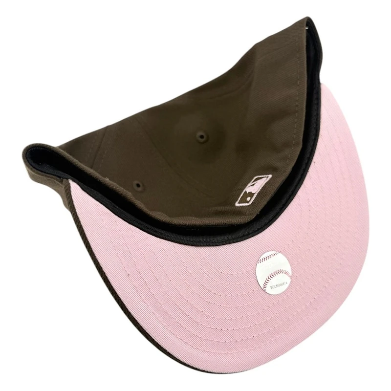 Los Angeles Dodgers Walnut Brown LA with Heart 2025 World Series Champions Patch Pink UV New Era 59FIFTY Fitted Hat