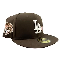 Los Angeles Dodgers Walnut Brown LA with Heart 2025 World Series Champions Patch Pink UV New Era 59FIFTY Fitted Hat