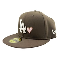 Los Angeles Dodgers Walnut Brown LA with Heart 2025 World Series Champions Patch Pink UV New Era 59FIFTY Fitted Hat