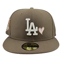 Los Angeles Dodgers Walnut Brown LA with Heart 2025 World Series Champions Patch Pink UV New Era 59FIFTY Fitted Hat