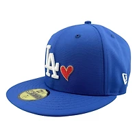 Los Angeles Dodgers Royal Blue LA with Red Heart 2025 World Series Champions Patch Red UV New Era 59FIFTY Fitted Hat