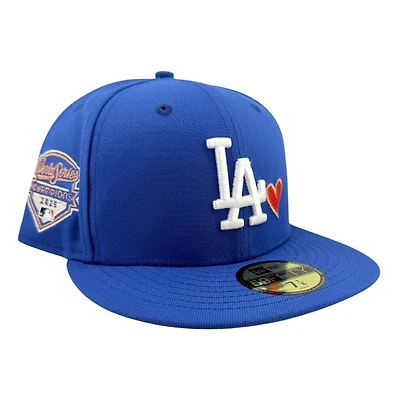 Los Angeles Dodgers Royal Blue LA with Red Heart 2025 World Series Champions Patch Red UV New Era 59FIFTY Fitted Hat