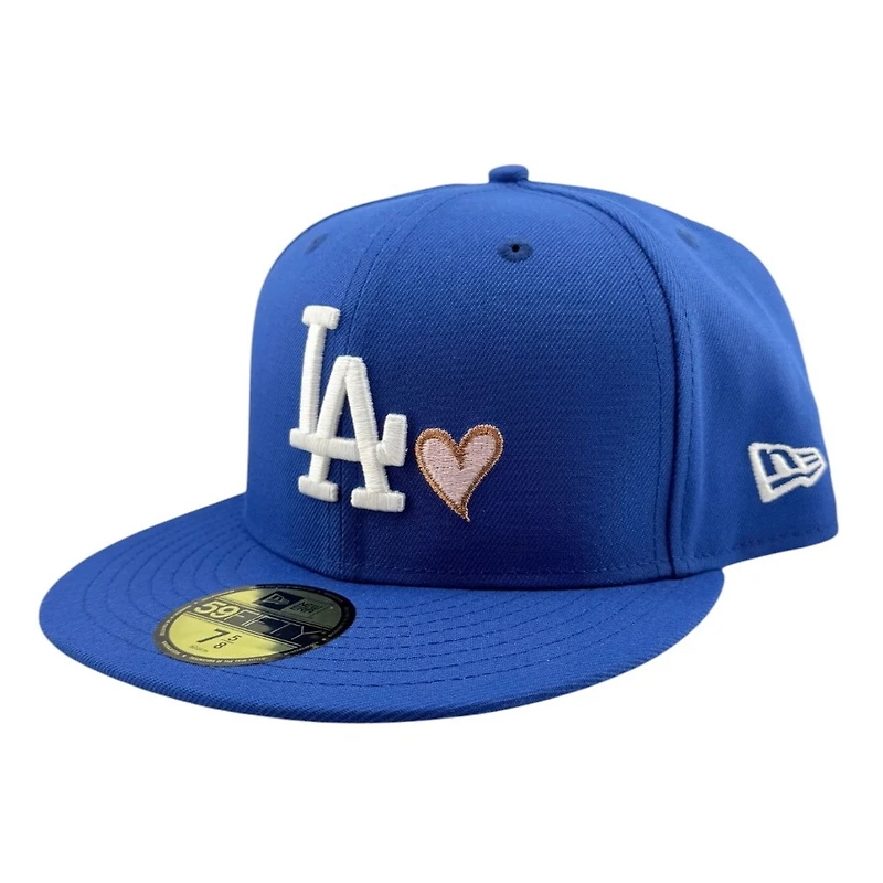 Los Angeles Dodgers Royal Blue LA with Pink Heart 2025 World Series Champions Patch Pink UV New Era 59FIFTY Fitted Hat