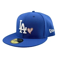 Los Angeles Dodgers Royal Blue LA with Pink Heart 2025 World Series Champions Patch Pink UV New Era 59FIFTY Fitted Hat
