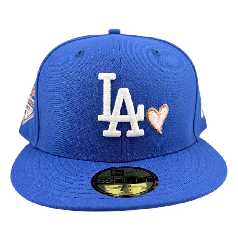 Los Angeles Dodgers Royal Blue LA with Pink Heart 2025 World Series Champions Patch Pink UV New Era 59FIFTY Fitted Hat