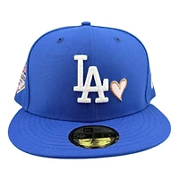 Los Angeles Dodgers Royal Blue LA with Pink Heart 2025 World Series Champions Patch Pink UV New Era 59FIFTY Fitted Hat