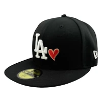 Los Angeles Dodgers Black White LA with Red Heart 2025 World Series Champions Patch Red UV New Era 59FIFTY Fitted Hat