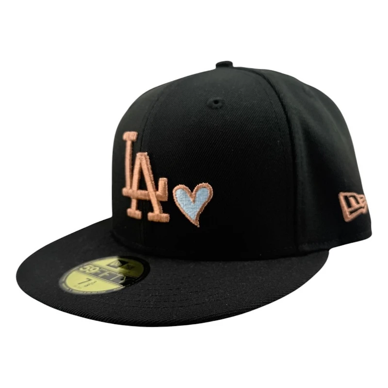Los Angeles Dodgers Black Copper Stitching LA with Light Blue Heart 2025 World Series Champions Patch Sky Blue UV New Era 59FIFTY Fitted Hat