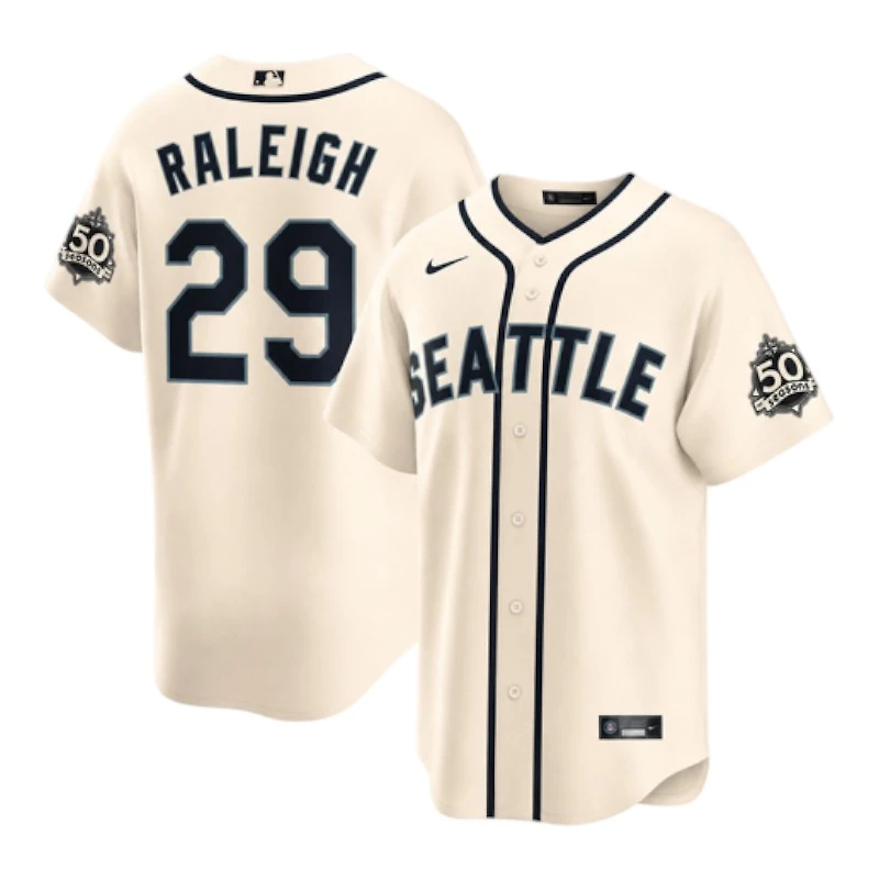 Youth Seattle Mariners Cal Raleigh Cream Alternate Steelheads 50th Anniversary Patch Nike Stadium Jersey