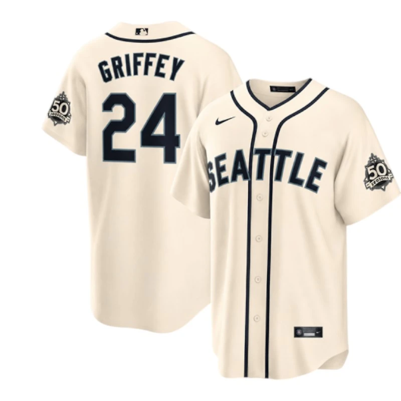Youth Seattle Mariners Ken Griffey Jr. Cream Alternate Steelheads 50th Anniversary Patch Nike Stadium Jersey