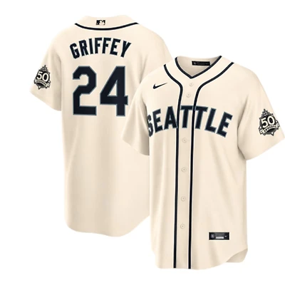 Youth Seattle Mariners Ken Griffey Jr. Cream Alternate Steelheads 50th Anniversary Patch Nike Stadium Jersey