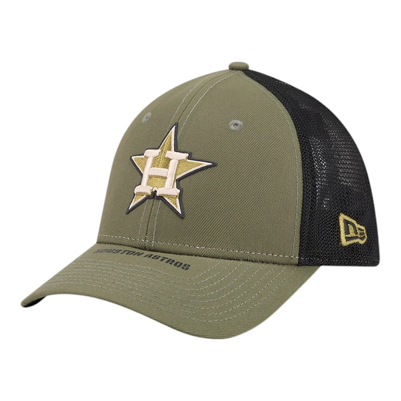 Houston Astros Olive Green 2026 Armed Forces Day New Era 39THIRTY M-Crown Stretch Fit Hat