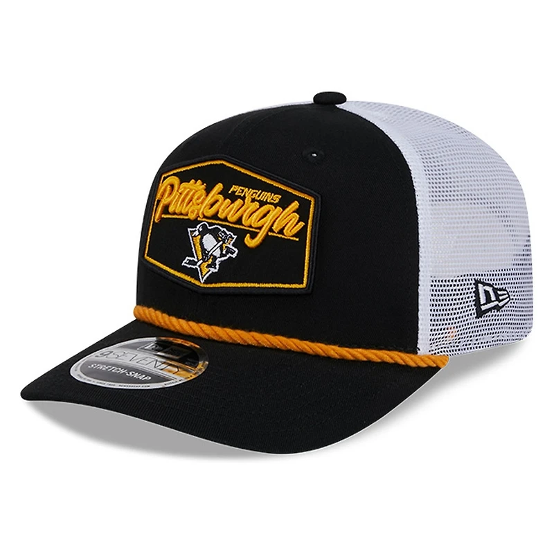 Pittsburgh Penguins Black and White City Script New Era 9SEVENTY Stretch-Snap Hat