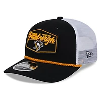 Pittsburgh Penguins Black and White City Script New Era 9SEVENTY Stretch-Snap Hat