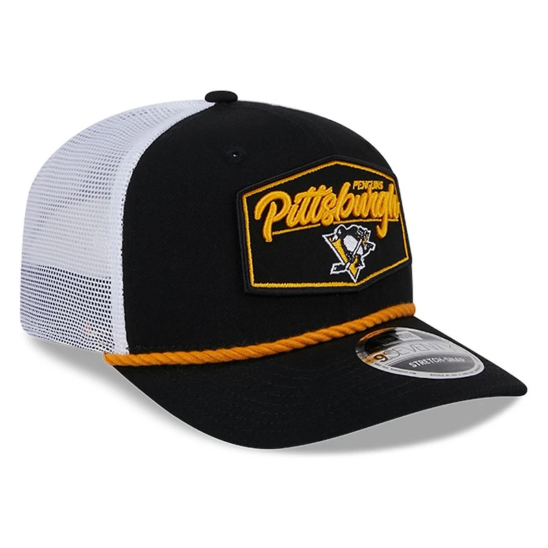 Pittsburgh Penguins Black and White City Script New Era 9SEVENTY Stretch-Snap Hat