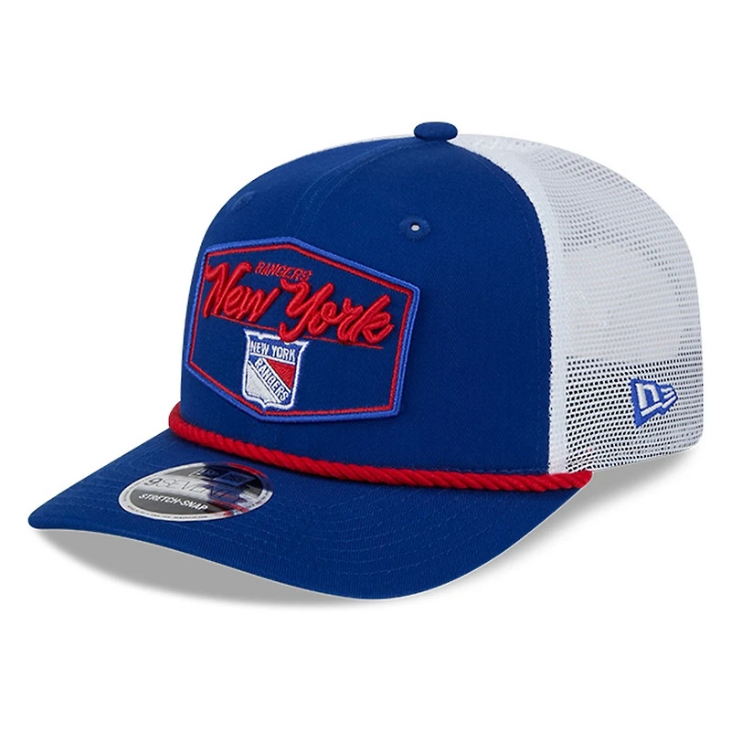 New York Rangers Royal Blue and White City Script New Era 9SEVENTY Stretch-Snap Hat