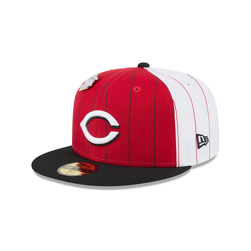 Cincinnati Reds White Red and Black Pinstripe 59FIFTY Fitted Hat