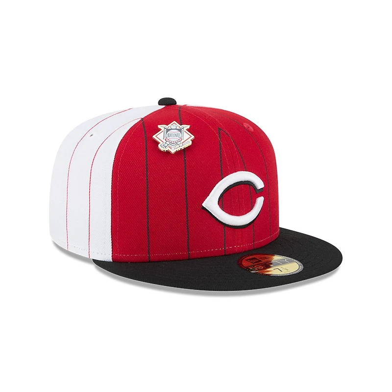 Cincinnati Reds White Red and Black Pinstripe 59FIFTY Fitted Hat