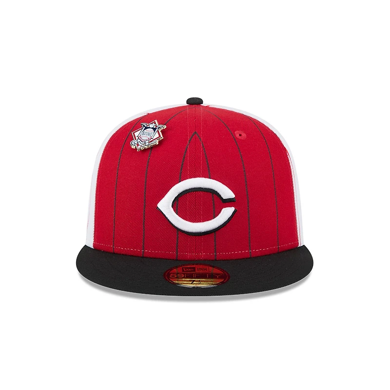 Cincinnati Reds White Red and Black Pinstripe 59FIFTY Fitted Hat