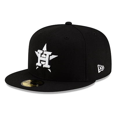 Houston Astros Black and White Basic New Era 59FIFTY Fitted Hat