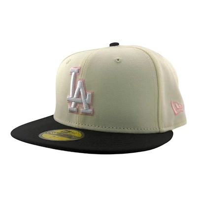 Los Angeles Dodgers Chrome and Black with Pink Outline Logo New Era 59FIFTY Fitted Hat