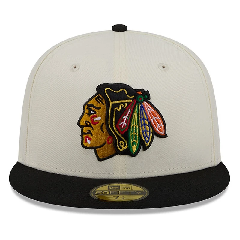 Chicago Blackhawks Chrome White Two Tone Basic New Era 59FIFTY Fitted Hat