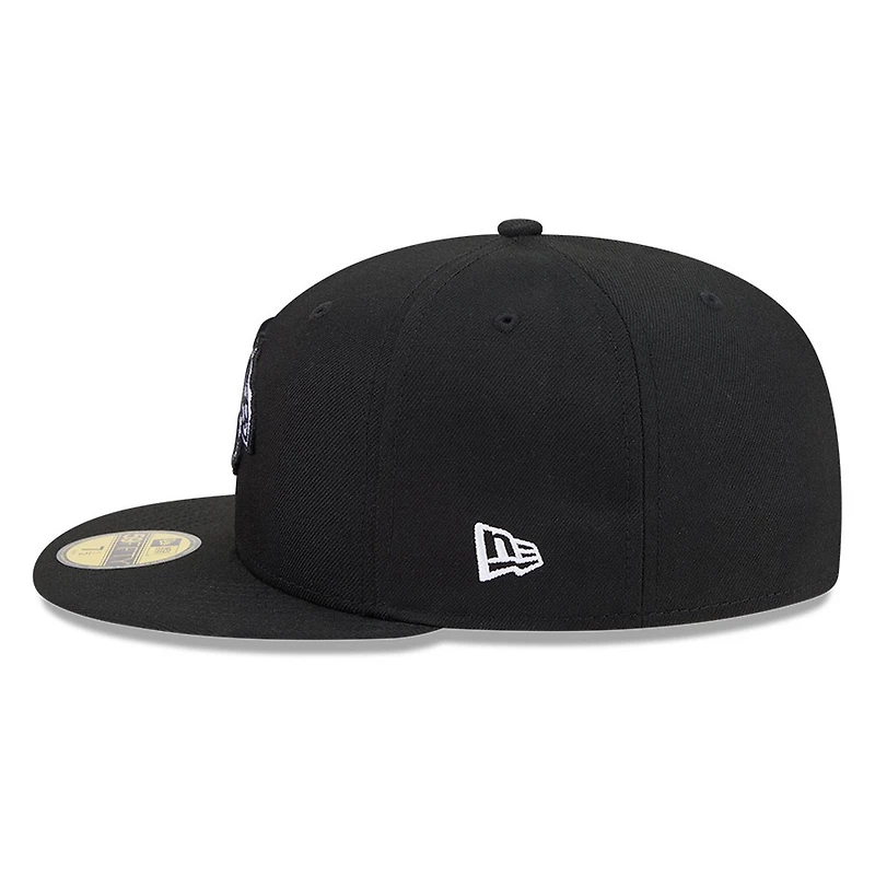 Chicago Blackhawks Black White Outline Basic New Era 59FIFTY Fitted Hat
