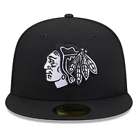 Chicago Blackhawks Black White Outline Basic New Era 59FIFTY Fitted Hat