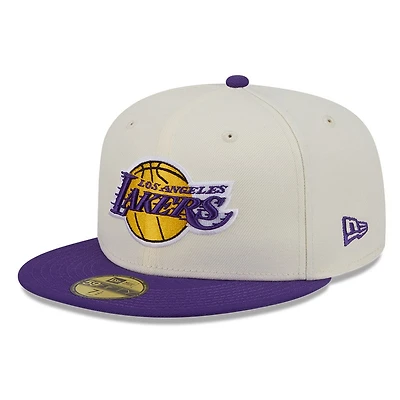Los Angeles Lakers Chrome White Two Tone Basic New Era 59FIFTY Fitted Hat