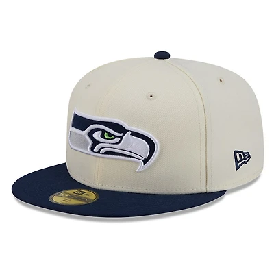 Seattle Seahawks Chrome White Two Tone Basic New Era 59FIFTY Fitted Hat