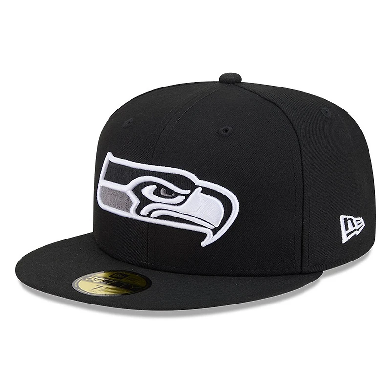 Seattle Seahawks Black White Outline Basic New Era 59FIFTY Fitted Hat