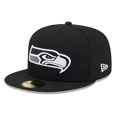 Seattle Seahawks Black White Outline Basic New Era 59FIFTY Fitted Hat