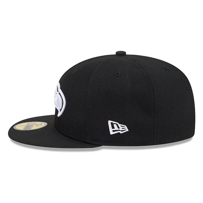 Seattle Seahawks Black White Outline Basic New Era 59FIFTY Fitted Hat