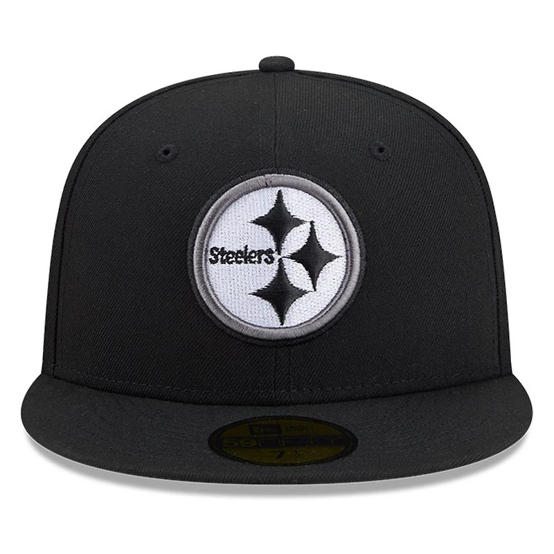 Pittsburgh Steelers Black White Outline Basic New Era 59FIFTY Fitted Hat
