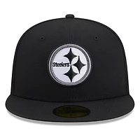 Pittsburgh Steelers Black White Outline Basic New Era 59FIFTY Fitted Hat
