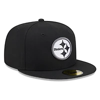 Pittsburgh Steelers Black White Outline Basic New Era 59FIFTY Fitted Hat