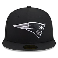 New England Patriots Black White Outline Basic Era 59FIFTY Fitted Hat