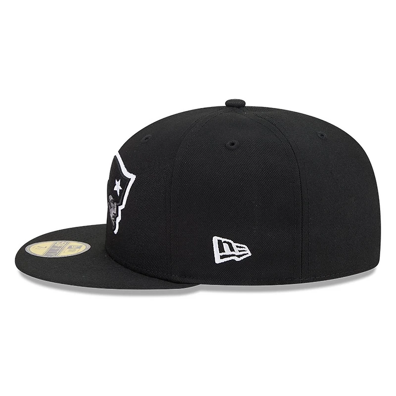 New England Patriots Black White Outline Basic Era 59FIFTY Fitted Hat